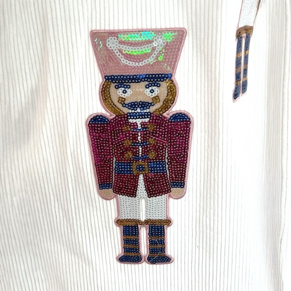 White corded sequin soldier holiday top S M L XL 2XL - Picture 8 of 9